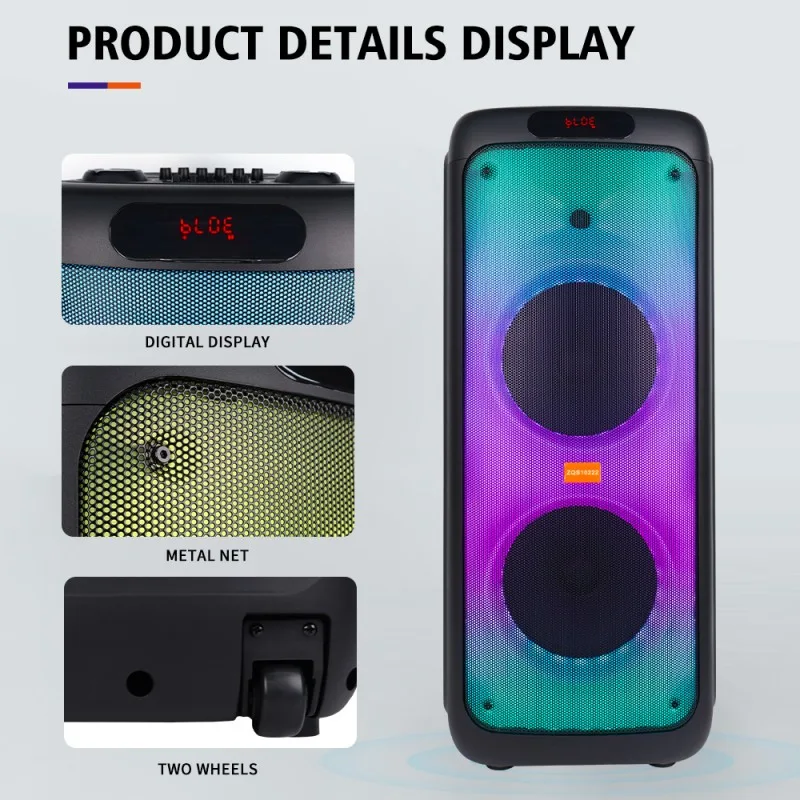Parlante Partyboom ALTA GAMA 1,200w, Doble Micro, Conexión Directa (41cm Ancho X 104CM Alto)