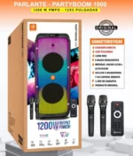 Parlante Partyboom ALTA GAMA 1,200w, Doble Micro, Conexión Directa (41cm Ancho X 104CM Alto)