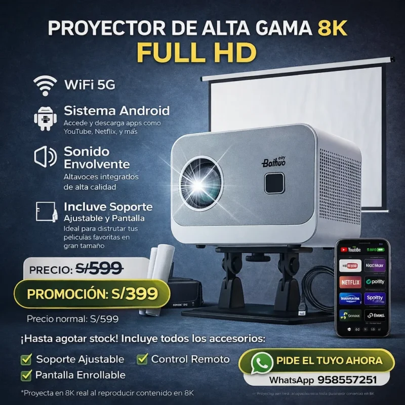 Proyector 8K Baihuo ALTA GAMA (android + Smart)