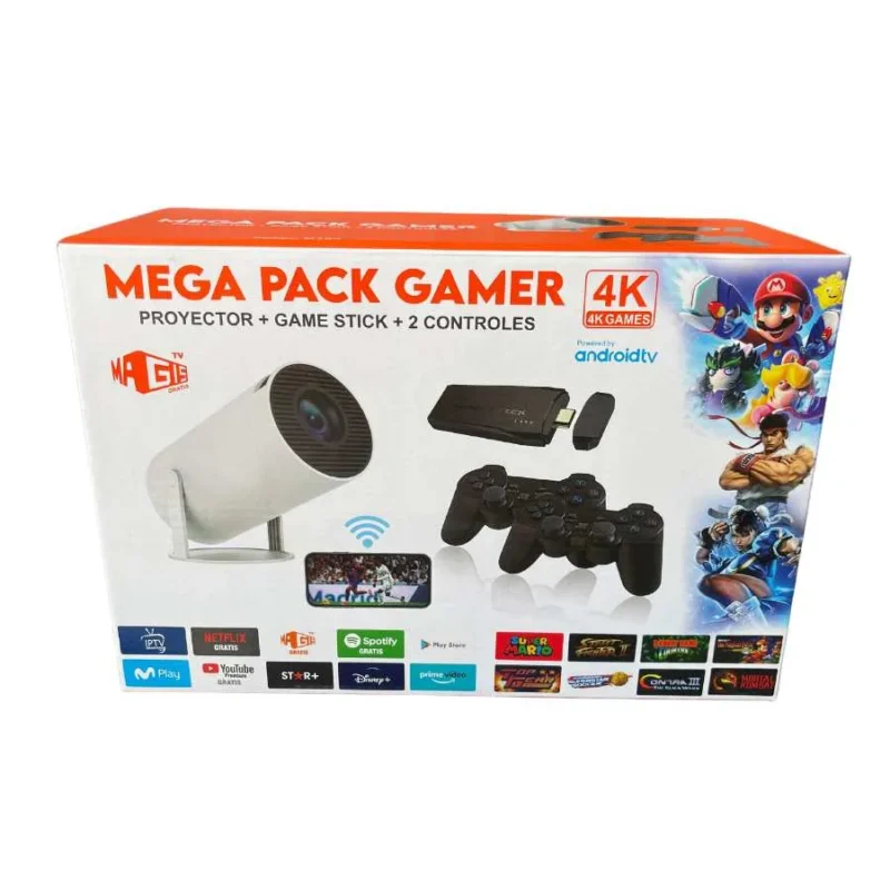 Proyector Gamer PRO 4K SMART + Game Stick + 2 Mandos