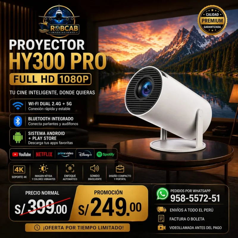 Proyector Multifuncional Full HD Smart 4K Android & Play Store — Hy300 PRO