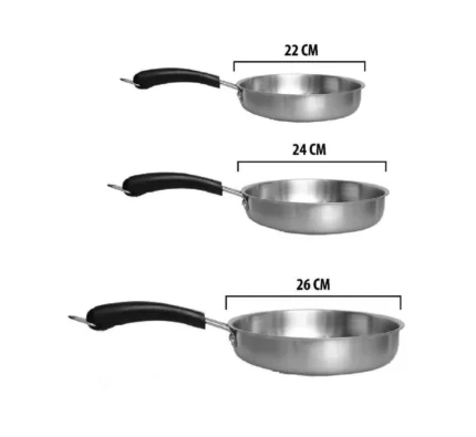 Set (03) Sartenes Antiadherentes Acero Inoxidable (26,24,22 Cm)