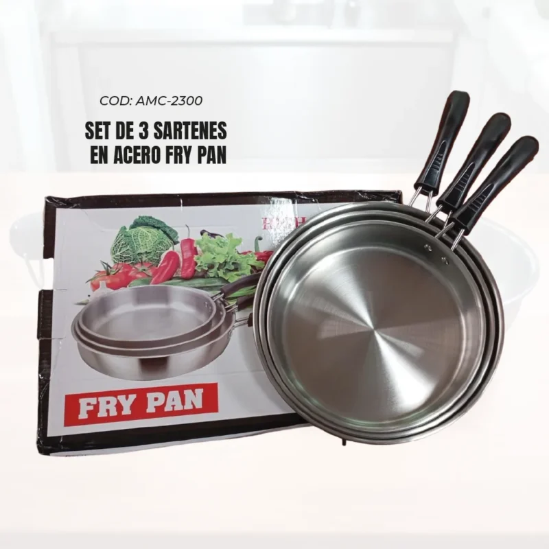 Set (03) Sartenes Antiadherentes Acero Inoxidable (26,24,22 Cm)