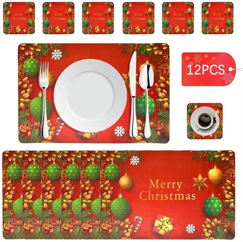 Set De 06 Individuales Navideños Con Porta Vasos