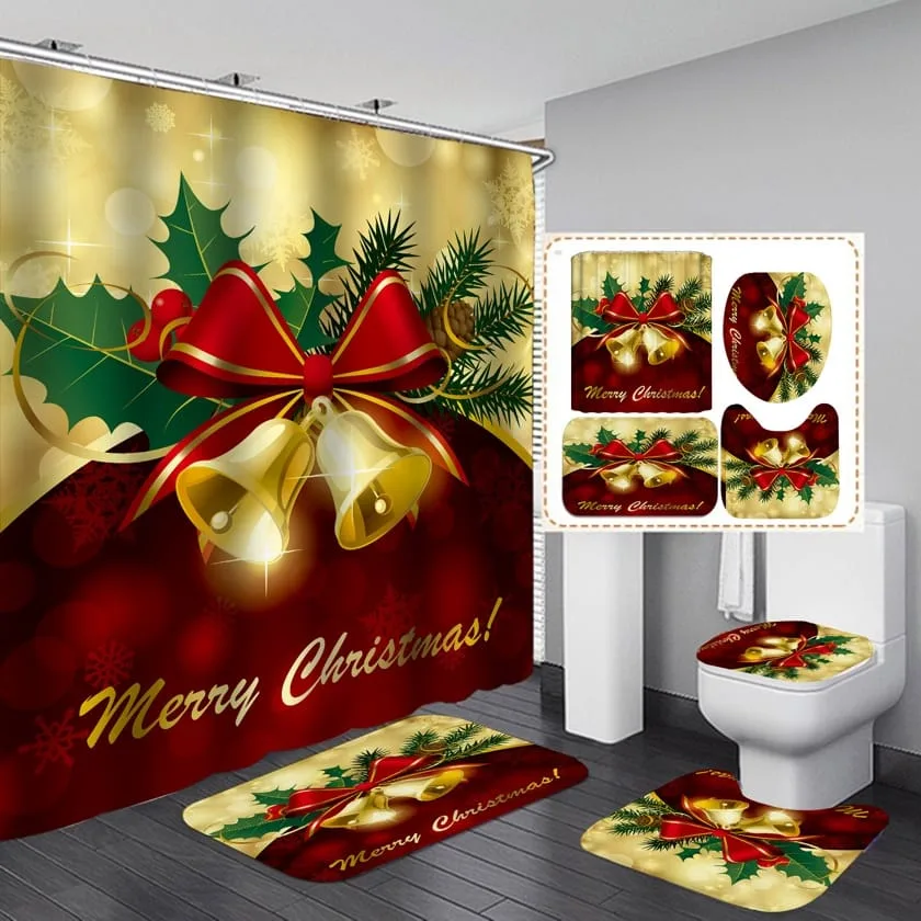 Set De Baño Navideño 4 Piezas (1 Cortina, 1 Funda Inodoro & 2 Tapetes) — foto 1 Set De Baño Navideño 4 Piezas (1 Cortina, 1 Funda Inodoro & 2 Tapetes)