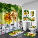 Set De Baño Navideño 4 Piezas (1 Cortina, 1 Funda Inodoro & 2 Tapetes)