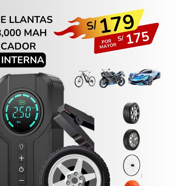INFLADOR DE LLANTAS PORTATIL 8,000 MAH INFLADOR DE LLANTAS PORTATIL 8,000 MAH - Imagen 1