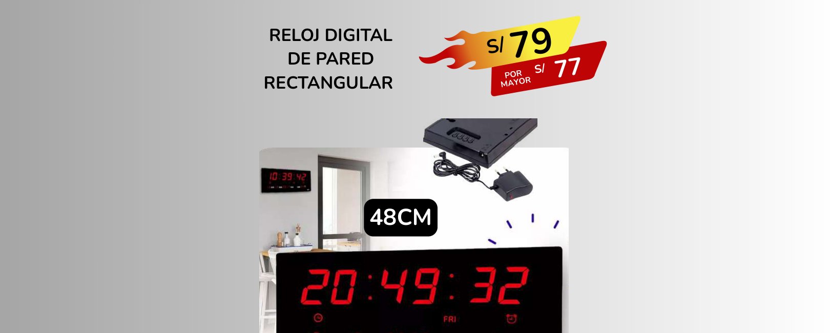 RELOJ DIGITAL DE PARED RECTANGULAR RELOJ DIGITAL DE PARED RECTANGULAR - Imagen 1