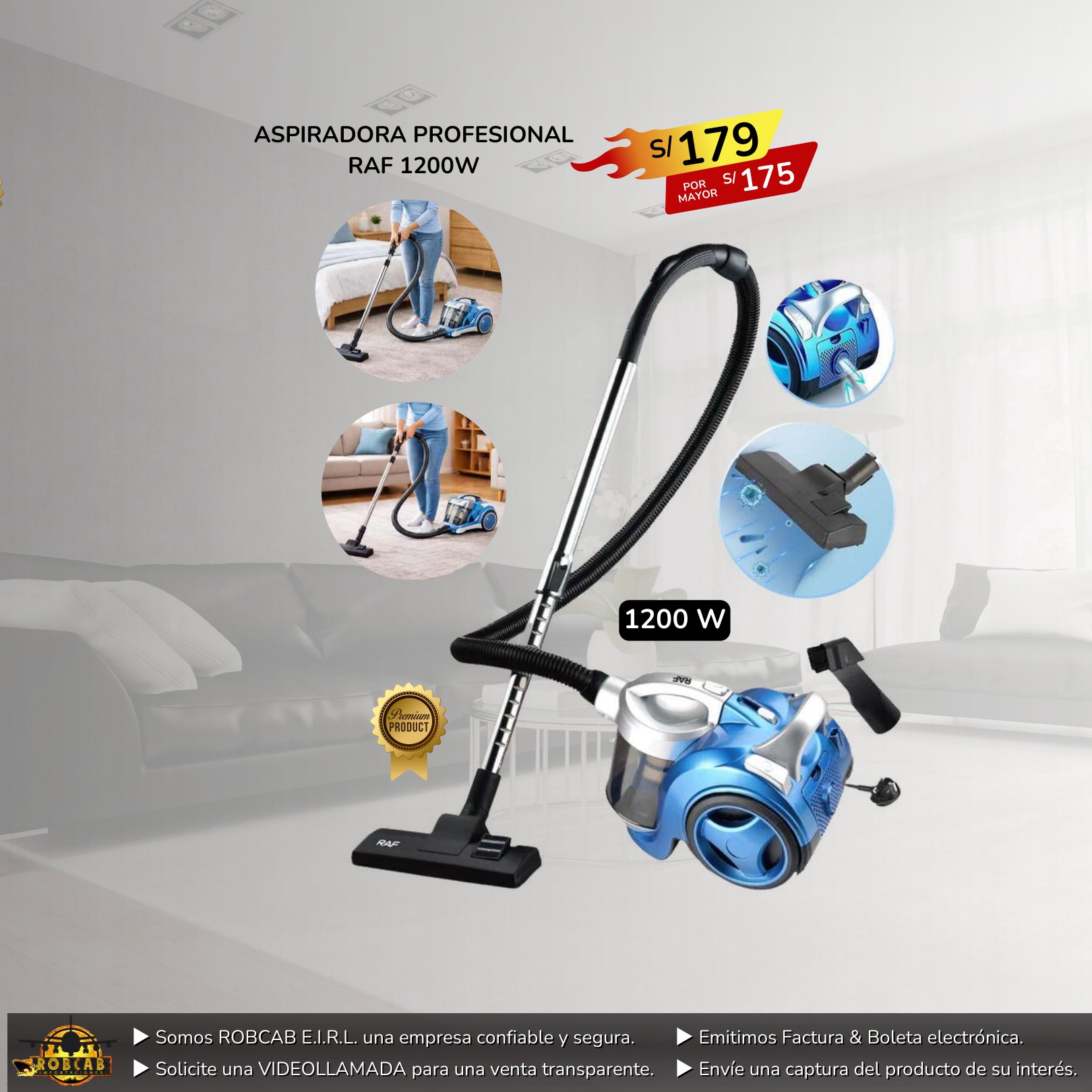 ASPIRADORA PROFESIONAL RAF 1200W ASPIRADORA PROFESIONAL RAF 1200W - Imagen 1
