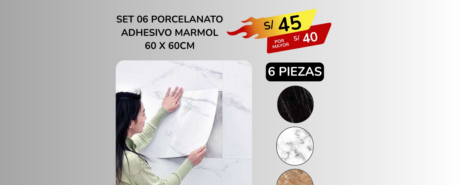 SET 06 PORCELANATO ADHESIVO MARMOL SET 06 PORCELANATO ADHESIVO MARMOL - Imagen 1