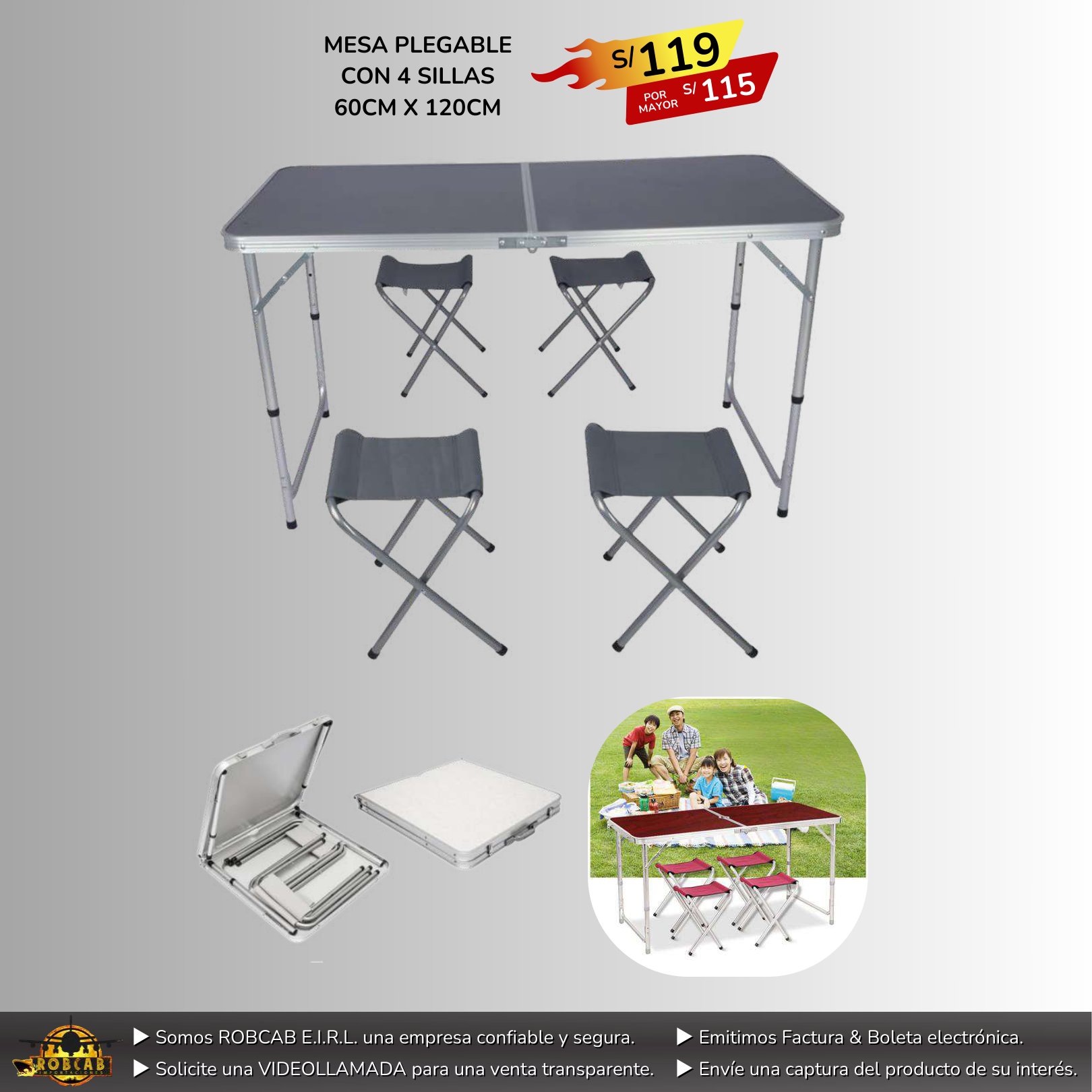MESA PLEGABLE CON 4 SILLAS MESA PLEGABLE CON 4 SILLAS - Imagen 1