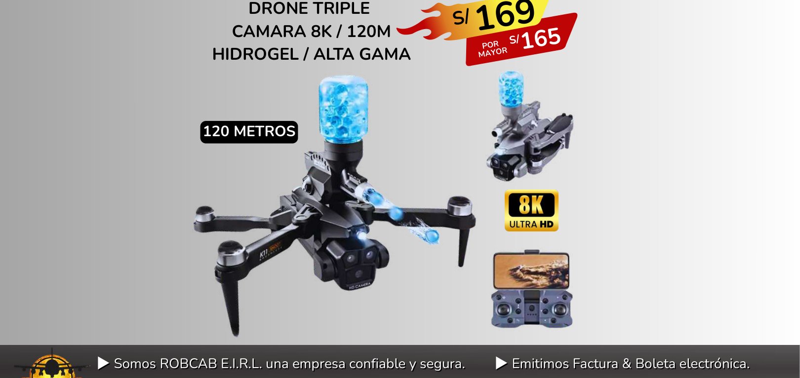 DRONE TRIPLE CAMARA 8K / 120M DRONE TRIPLE CAMARA 8K / 120M - Imagen 1