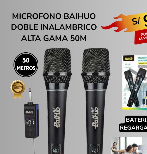 MICROFONO BAIHUO DOBLE INALAMBRICO MICROFONO BAIHUO DOBLE INALAMBRICO - Imagen 1