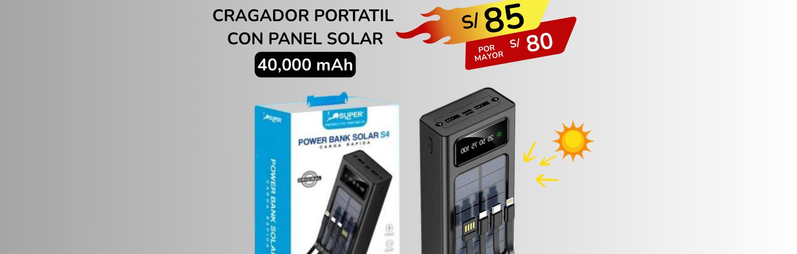 CARGADOR PORTATIL CON PANEL SOLAR CARGADOR PORTATIL CON PANEL SOLAR - Imagen 1