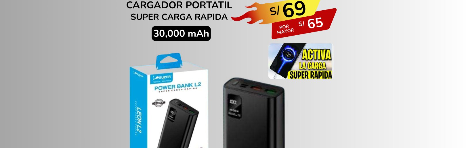 CARGADOR PORTATIL SUPER CARGA RAPIDA CARGADOR PORTATIL SUPER CARGA RAPIDA - Imagen 1