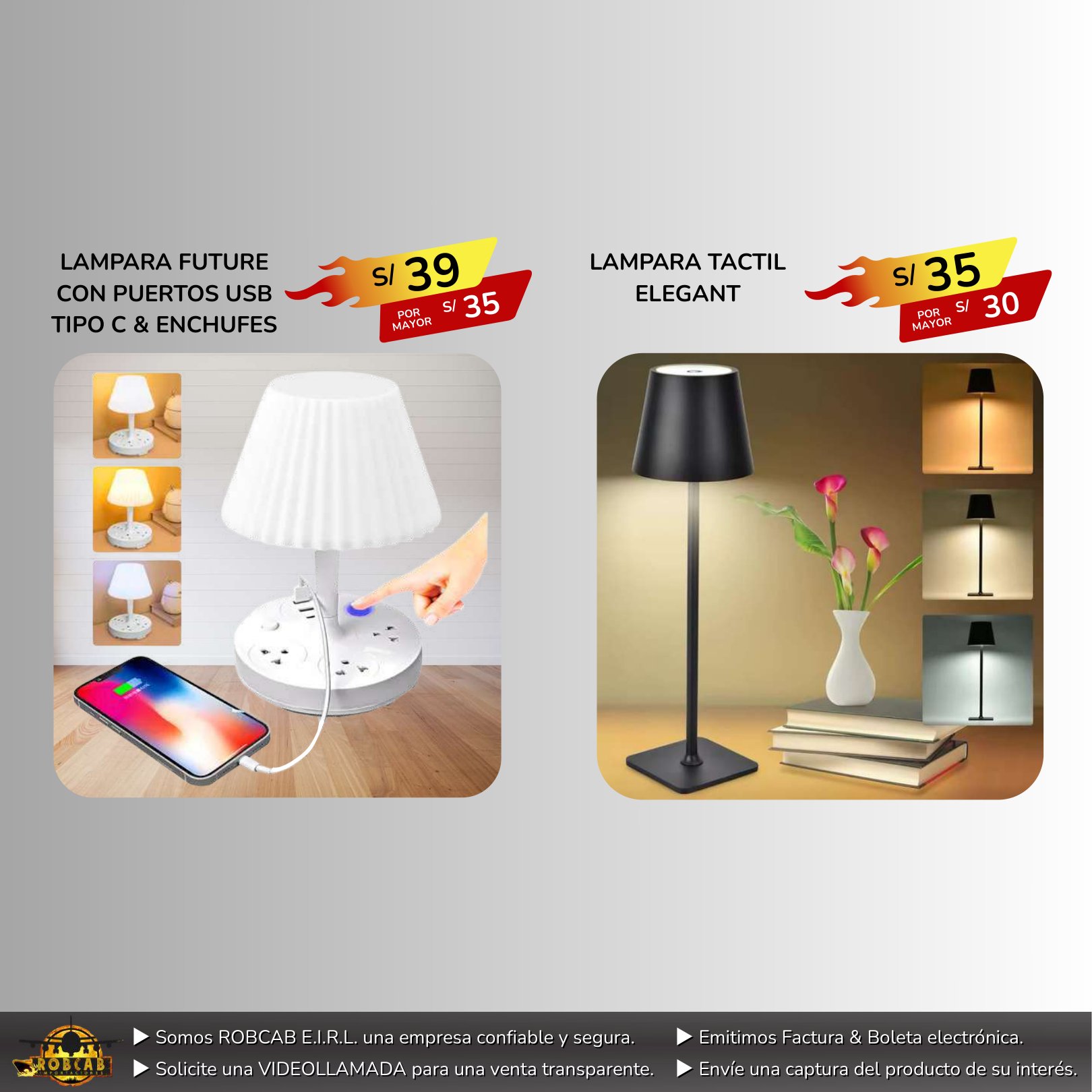LAMPARA FUTURE CON PUERTOS USB TIPO C & ENCHUFES LAMPARA FUTURE CON PUERTOS USB TIPO C & ENCHUFES - Imagen 1