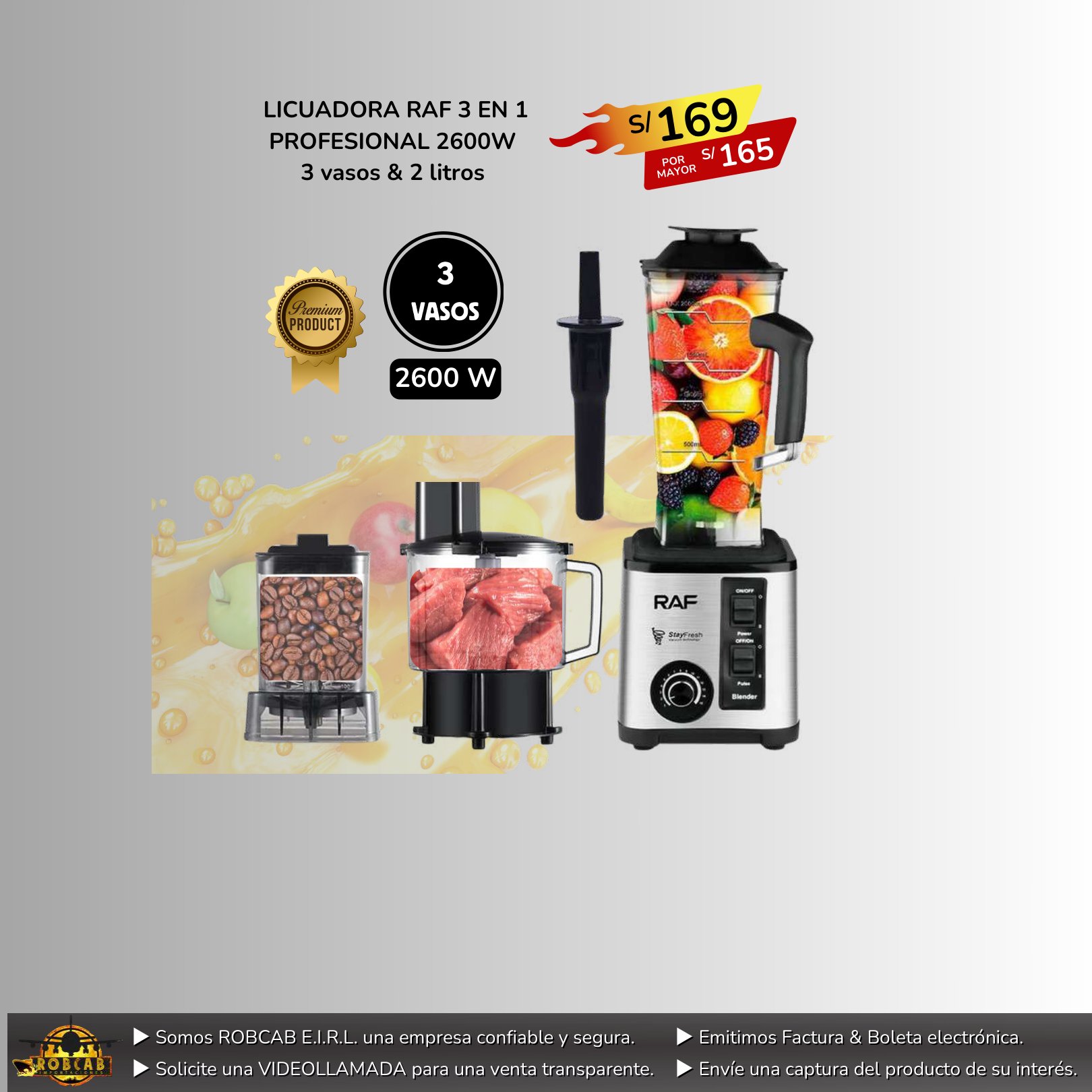 LICUADORA RAF 3 EN 1 PROFESIONAL 2600W LICUADORA RAF 3 EN 1 PROFESIONAL 2600W - Imagen 1