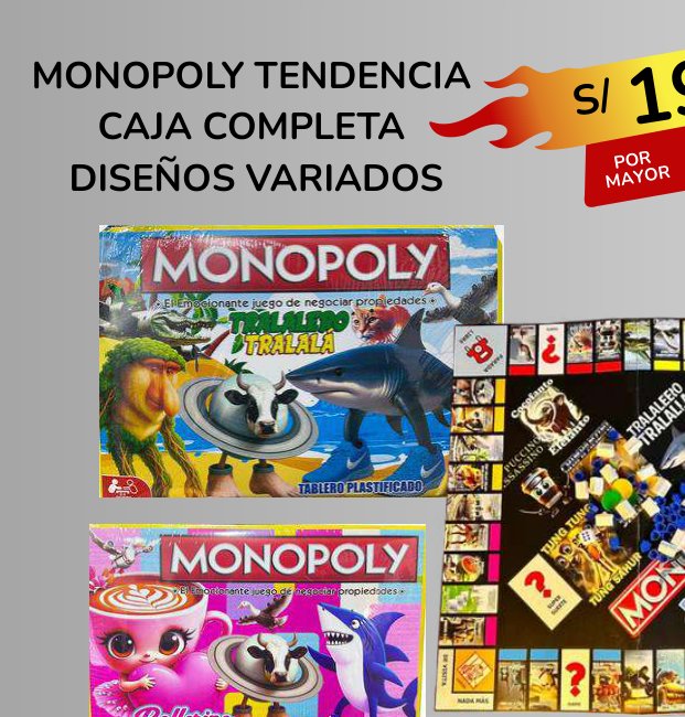 MONOPOLY TENDENCIA CAJA COMPLETA DISEÑOS VARIADOS MONOPOLY TENDENCIA CAJA COMPLETA DISEÑOS VARIADOS - Imagen 1