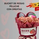 BUCKET DE ROSAS PELUCHE CON OREJITAS